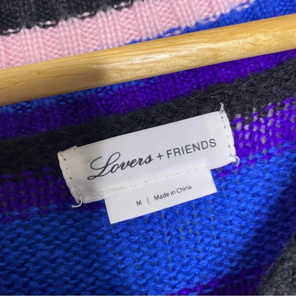 Lovers + Friends Revolve Pink Blue Striped V-Neck Sweater Women's Size Medium - Picture 4 of 10